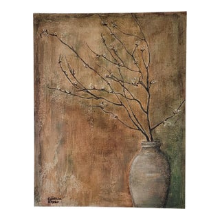 Still Life of Dried Twig in Ceramic Pot by Cynthia Geyer For Sale