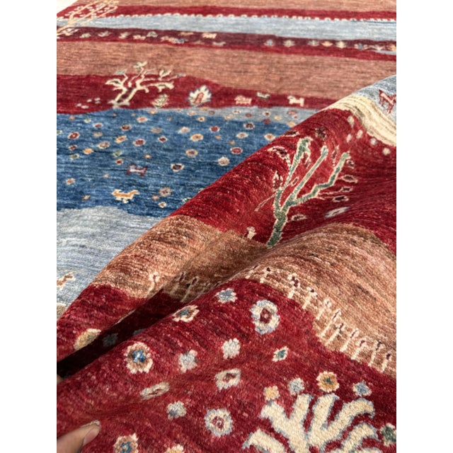 Sky Blue Nomad Carpets Red Fine Hand Knotted Gabbeh Rug, 04'10 X 06'09 For Sale - Image 8 of 10
