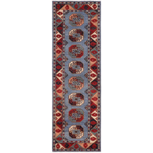 Rustic Ziegler Blue/Multi Wool Runner Rug- 2'8'' X 9'8'' For Sale - Image 9 of 10
