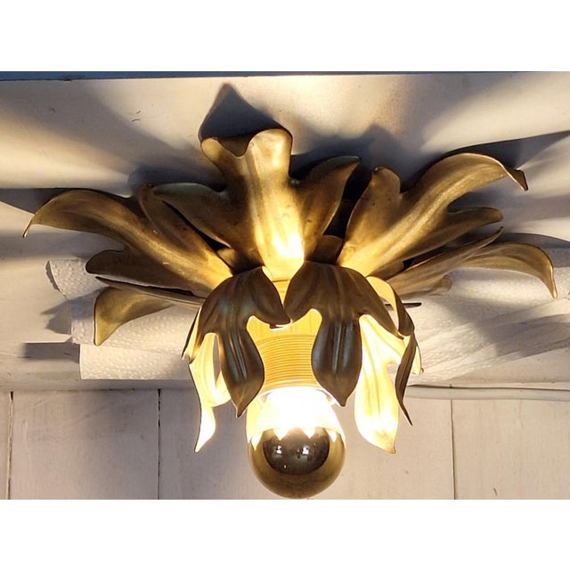 Goldenrod Flat Florentine Ceiling Lamp with Gold-Bronze Metal Frame, 1980s For Sale - Image 8 of 8