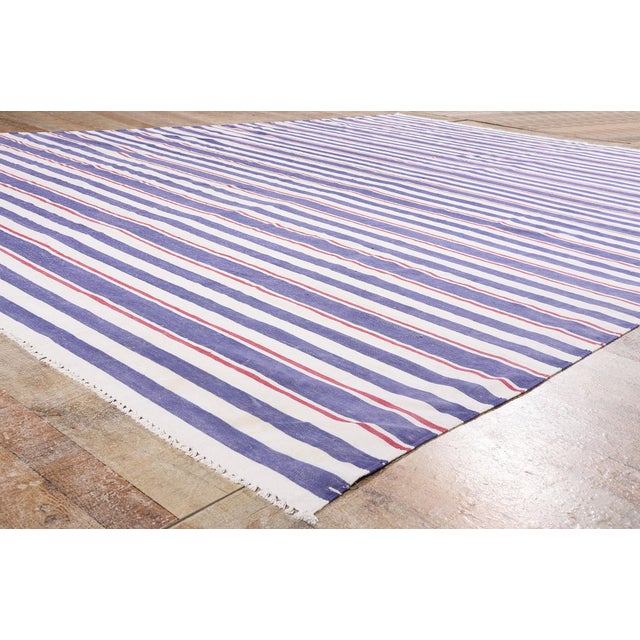 Navy Blue Vintage Indian Dhurrie Rug, 09'11 X 13'09 For Sale - Image 8 of 10