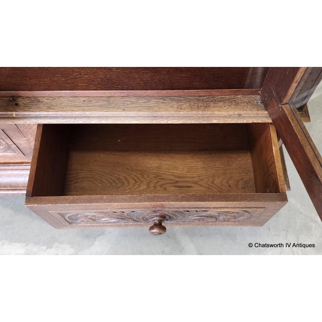 Antique Carved German Renaissance Revival Oak Bookcase Display Cabinet, 1880 For Sale - Image 16 of 17