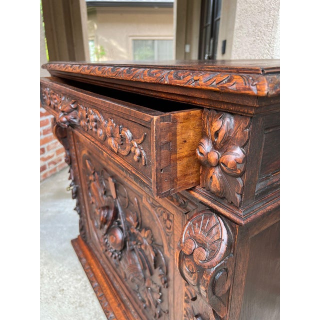 Antique French Wine Cabinet Sideboard Renaissance Revival Carved Oak C1890 For Sale - Image 11 of 18