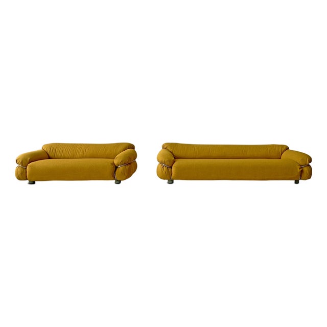 Yellow Bouclé Sesann Sofa by Gianfranco Frattini for Cassina, 1970s For Sale