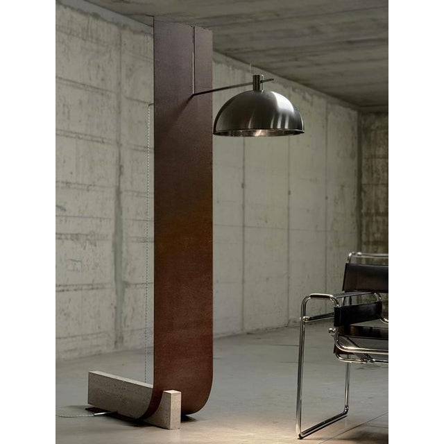 Equo X Floor Lamp in Bent Iron with Stainless Steel and Travertine by D´ARK Atelier For Sale - Image 4 of 18