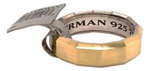 David Yurman Sterling 18k Yellow Gold Faceted Design Wedding Band Ring - Size 11