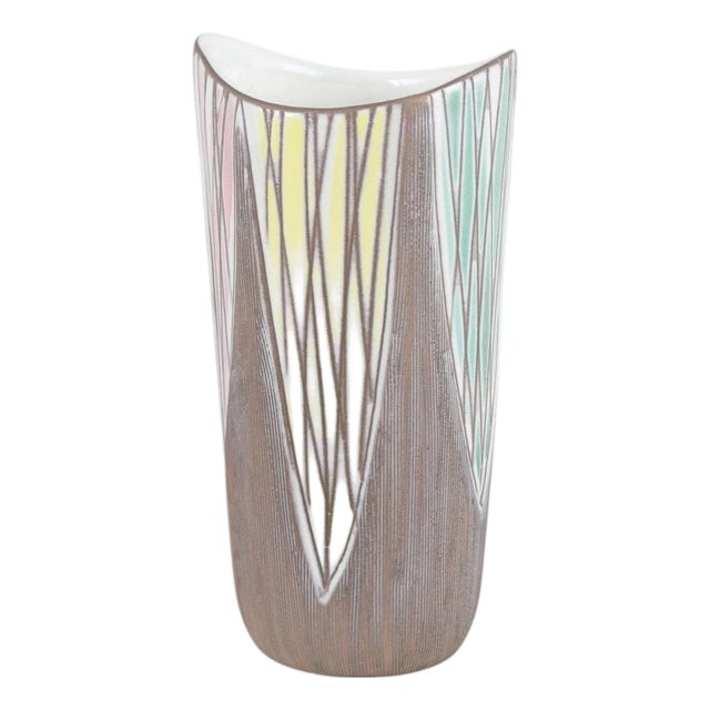 Ceramic Vase with Geometric Decoration by Mari Simmulson for Upsala Ekeby, 1950s For Sale