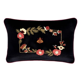Love Bee Silk Velvet Embroidered Throw Pillow, 12 X20 For Sale
