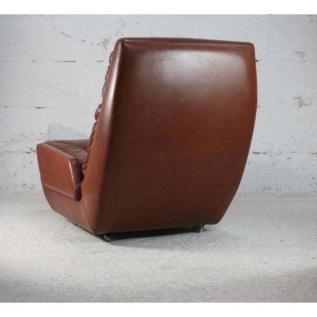 Orange French Space Age Armchair in Leather by Jean Prévost, 1970 For Sale - Image 8 of 18