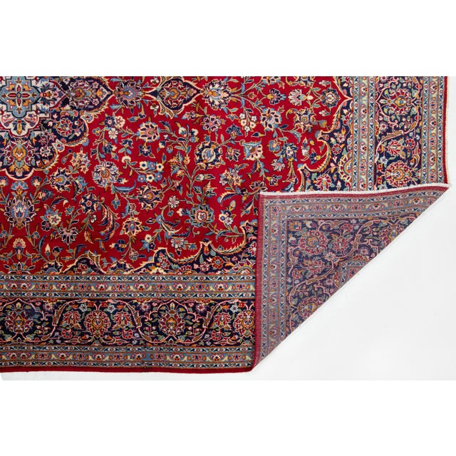 Red 8 X 12 Vintage Red Kashan Handknotted Persian Wool Rug With Rosette Motif For Sale - Image 8 of 10