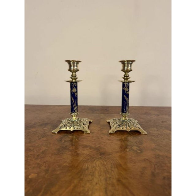 Metal Antique Victorian Brass and Porcelain Candlesticks, 1880, Set of 2 For Sale - Image 7 of 7