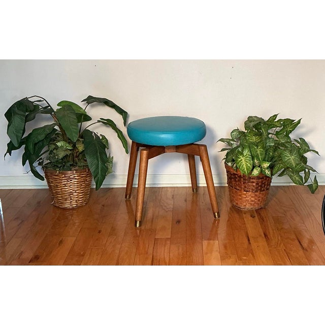 Vintage Mid-Century Modern Swivel Vanity Stool, Newly Reupholstered - Circa 1960s For Sale - Image 11 of 12
