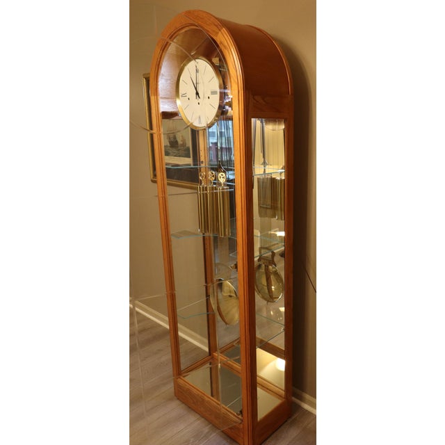 Howard Miller “Eternity Ii” Curio Grandfather Clock, Model 610-683, Oak Case With Illuminated Mirrored Interior For Sale - Image 6 of 18