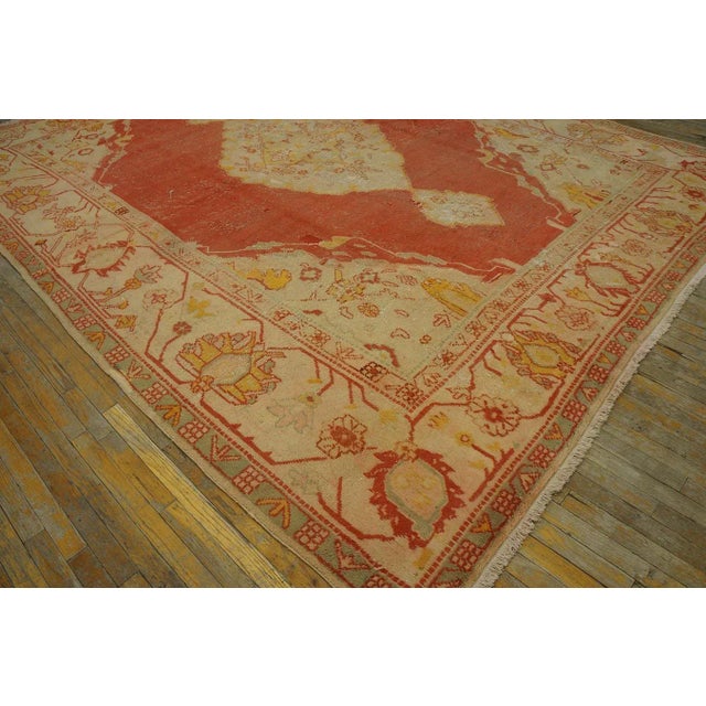 19th Century 1880s Burnt Orange Medallion Antique Turkish Oushak Carpet 10' X 13' Knotted Wool Rug For Sale - Image 5 of 9