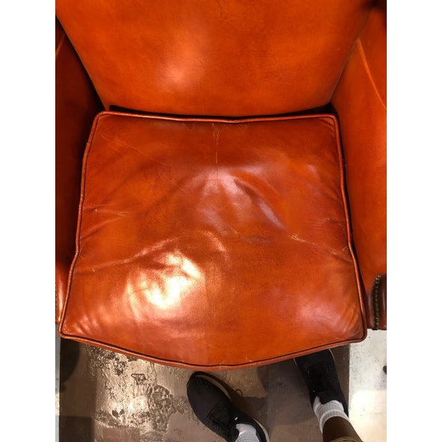 Vintage Style Orange Leather Arm Chair With Brass Tacks