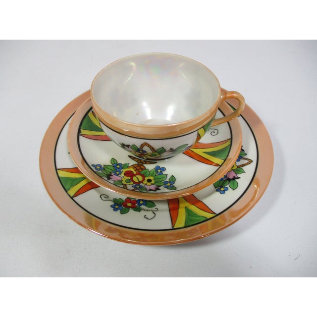 Ceramic 1940's Japanese Lusterware Art Deco Luncheon Set - 14 Pc For Sale - Image 7 of 8