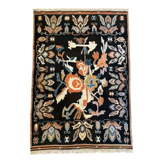 Vintage Anatolian Rug | 8' X 9'6" | Bold Floral Design on Black Field For Sale