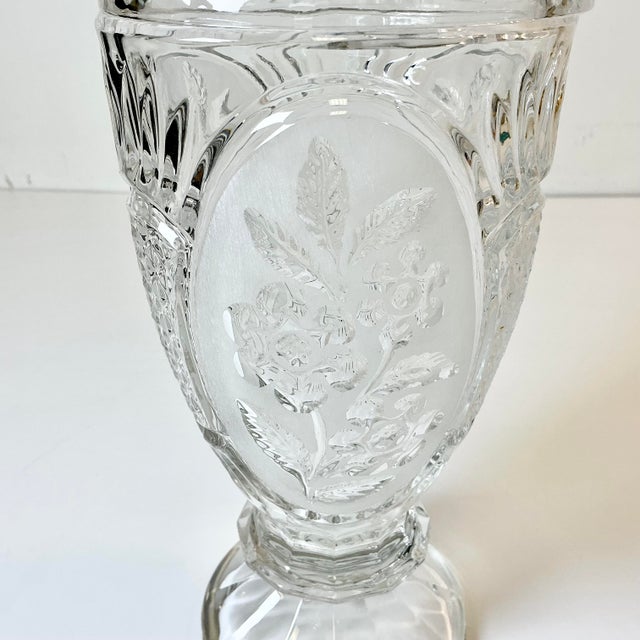 Mid-Century Boho Chic Hollywood Regency Yugoslavia Crystal Urn With Raised Flora Design. For Sale - Image 6 of 13