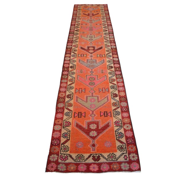 Textile Tribal Motifs Hand-Knotted Kurdish Runner Hallway Rug Kitchen Decor - 2’9” X 12’6 For Sale - Image 7 of 12