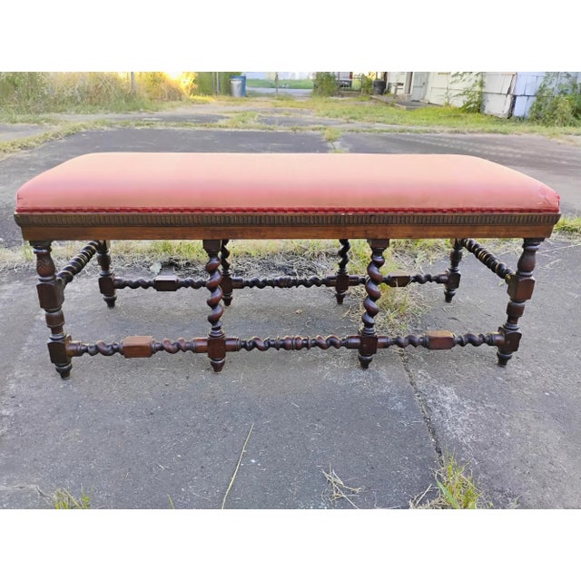 Rococo Early 18th Century French Hand Turned Late Baroque/Early Rococo Barley Twist 8 Leg Oak Bench For Sale - Image 3 of 10