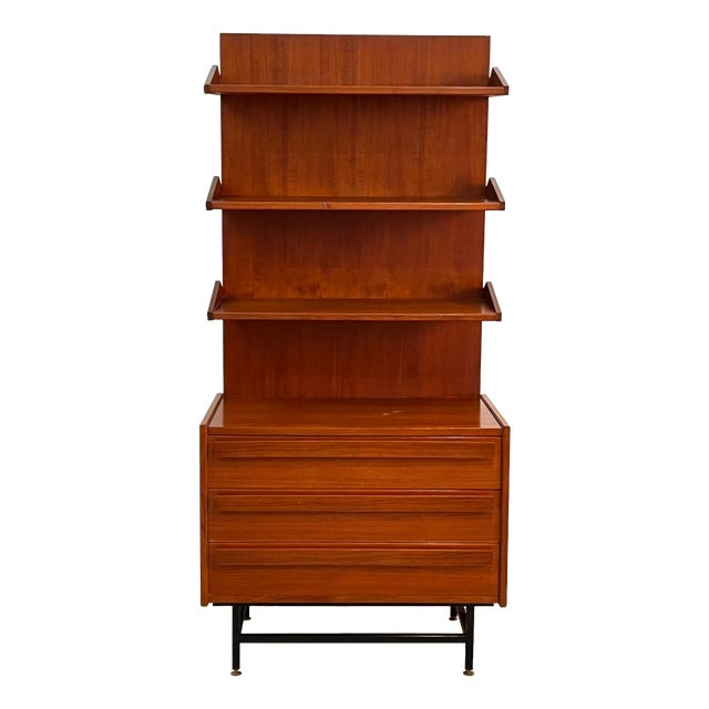 Mid-Century Modern Teak Column Bookcase with Drawers, Italy, 1960s For Sale