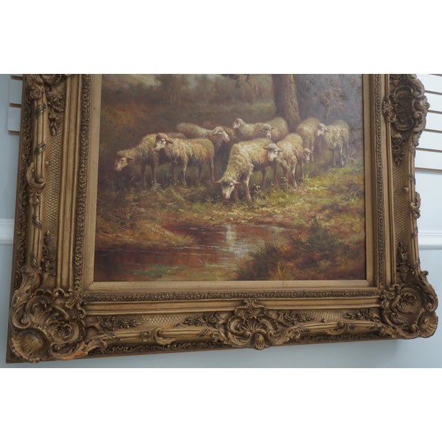 Large Artist Signed Oil Painting on Canvas ~ Sheep For Sale - Image 10 of 15