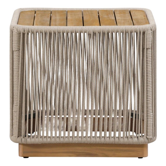 Alpine Teak Collection Rope Design End Table - Beige For Sale