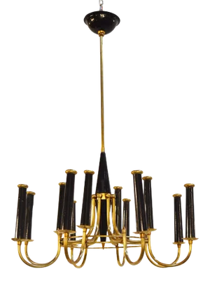 Italian Brass Chandelier, in the Style of Stilnovo, 1950s