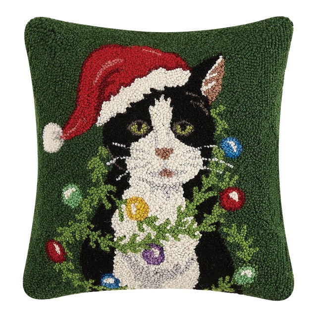 Holiday Cat Wrap Around Ornament Hook Pillow 16" x 16" For Sale