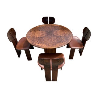 Africa ​​Dining Table and Chairs in Walnut Root & Leather by Tobia & Afra Scarpa for Maxalto, 1976, Set of 5 For Sale
