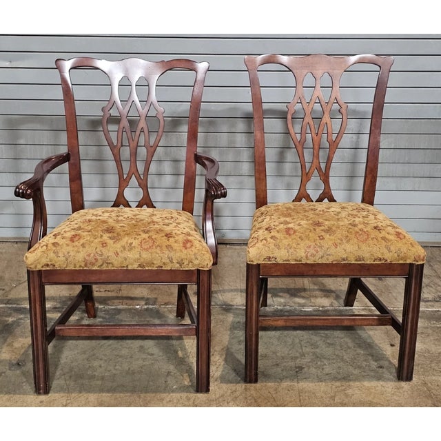Brown Set of Late 20th Century 8 Councill Chippendale Style Solid Mahogany Dining Chairs For Sale - Image 8 of 14