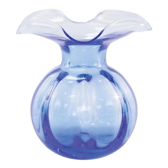 VIETRI Hibiscus Glass Cobalt Medium Fluted Vase For Sale
