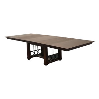 Canal Dover Solid Quarter Sawn Oak Contemporary Mission Style 120" Ironwork Trestle Dining Table For Sale