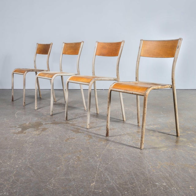 Wood French Grey Model 510 Stacking Dining Chairs from Mullca, 1960s, Set of 6 For Sale - Image 7 of 10