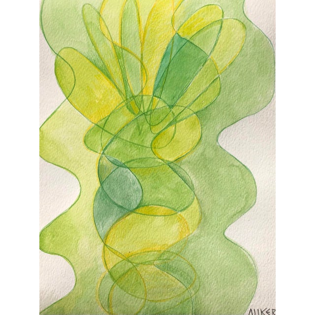 "Organic Abstract in Greens" Original Watercolor by CL Auker For Sale - Image 6 of 7