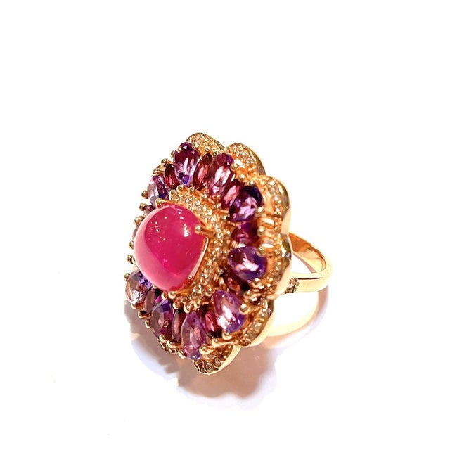 Bochic "Flamenco" Vintage Ruby & Multi Color Gems Cocktail Ring 18K Gold & Silver For Sale - Image 17 of 18