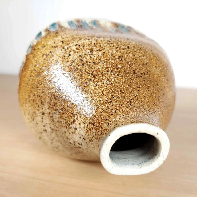 Late 20th Century Late 20th Century Sake Bottle Vase Hand Thrown Ceramic Glazed Pinched Silhouette For Sale - Image 5 of 6