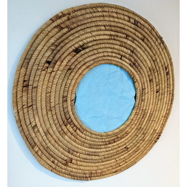 Tan Woven Seagrass Coastal Circle Wall Mirror For Sale - Image 8 of 12