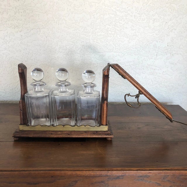 Wood Antique English Oak Decanter Tantalus For Sale - Image 7 of 11
