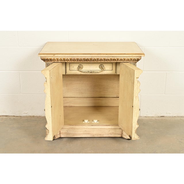 1960s Romweber Hollywood Regency French Rococo Cream Lacquered and Parcel Gilt Nightstand, Circa 1960s For Sale - Image 5 of 12