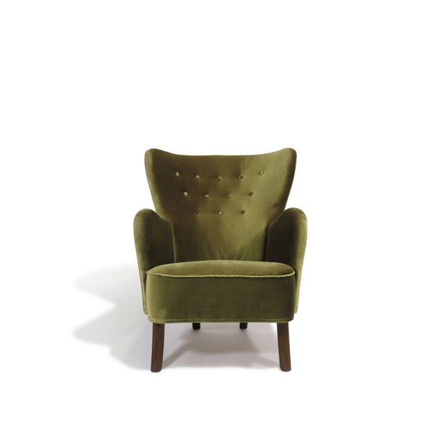 1950s Danish High-Back Lounge Chair in Original Green Mohair For Sale - Image 12 of 12