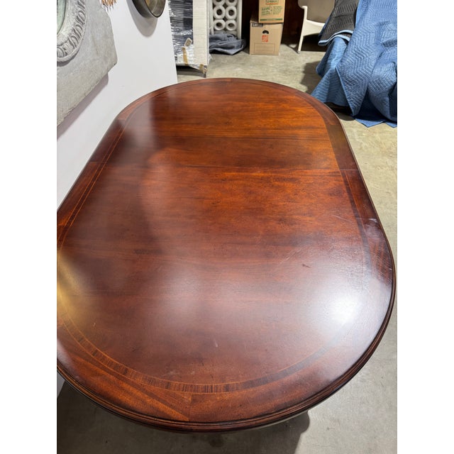Wood Late 20th Century 116" Long Oval Dining Table With Two 20" Removable Leaf Extensions For Sale - Image 7 of 14