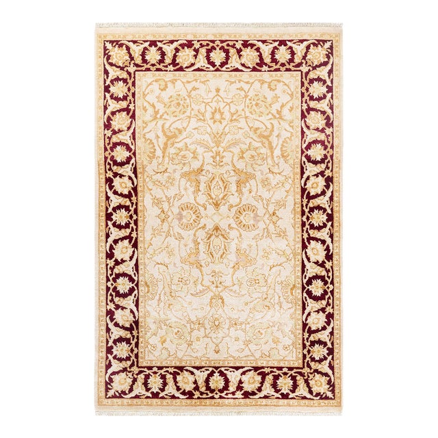 Eclectic, One-of-a-Kind Hand-Knotted Area Rug - Ivory, 4' 1" x 6' 3" For Sale