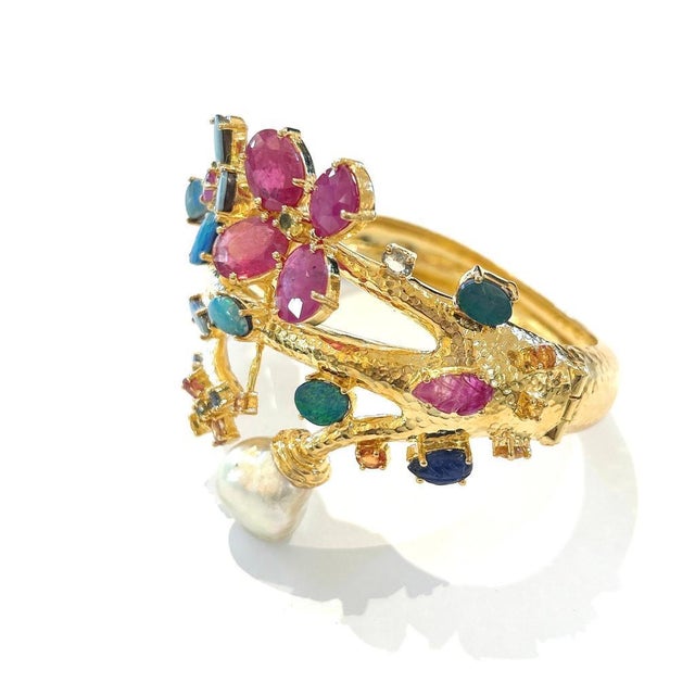 Bochic "Capri" Natural Ruby, Sapphire & Blue Opal Bangle Set In 18k Gold&Silver For Sale In New York - Image 6 of 18