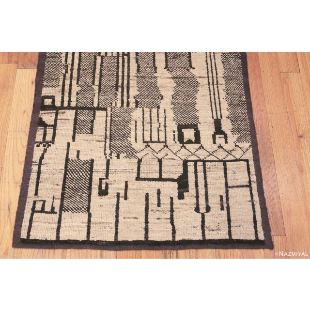 Textile Tribal Primitive Cream and Charcoal Color Modern Hallway Runner Rug For Sale - Image 7 of 7