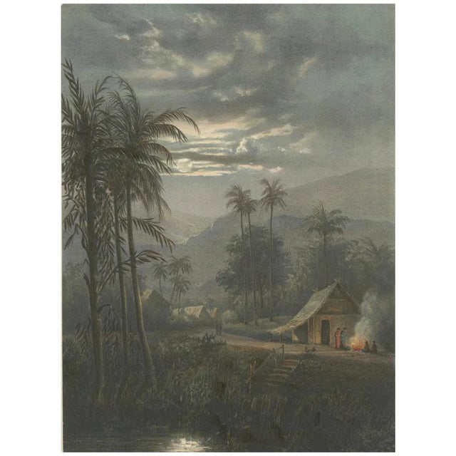 Moonlit Landscape Near Sumedang, West Java, Lithograph, 1872 For Sale