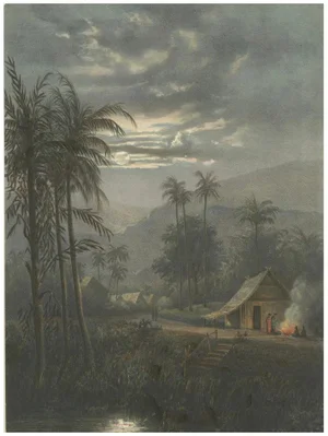 Moonlit Landscape Near Sumedang, West Java, Lithograph, 1872