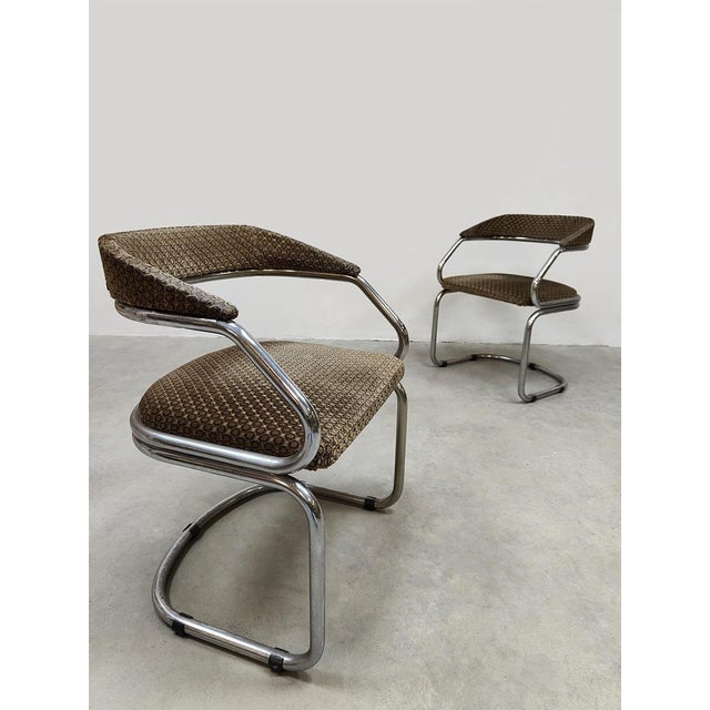 Giotto Stoppino Vintage Italian Chrome Tubular Dining Chairs in the style of Giotto Stoppino, 1970s For Sale - Image 4 of 7