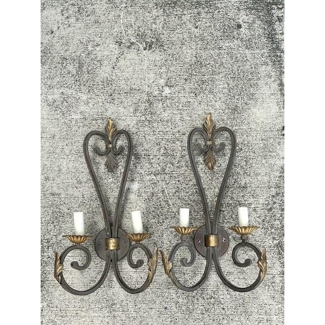 Metal Vintage Wrought Iron Light Sconce - A Pair For Sale - Image 7 of 12