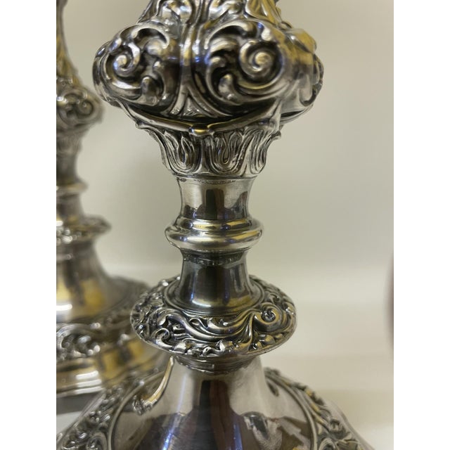 Baroque Vintage Gorham Baroque Revival Silver-Plated Candlesticks - A Pair For Sale - Image 3 of 14